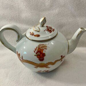 Vintage Hand Painted Hutschenreuther Bavaria Porcelain Tea Pot Dragon Rose Gold